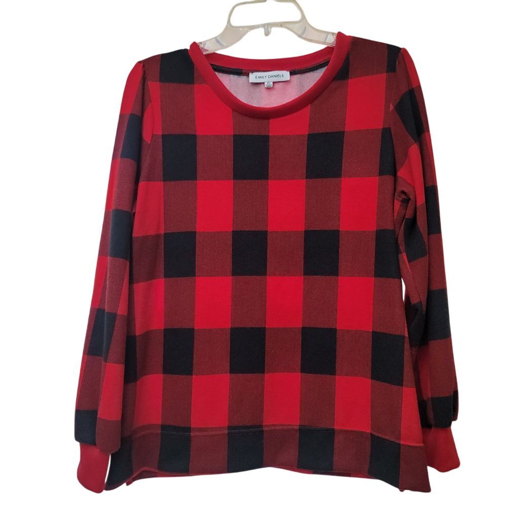 EMILY DANIELS Women PL Buffalo Plaid Checker Sweater Fleece Work Preppy Academia